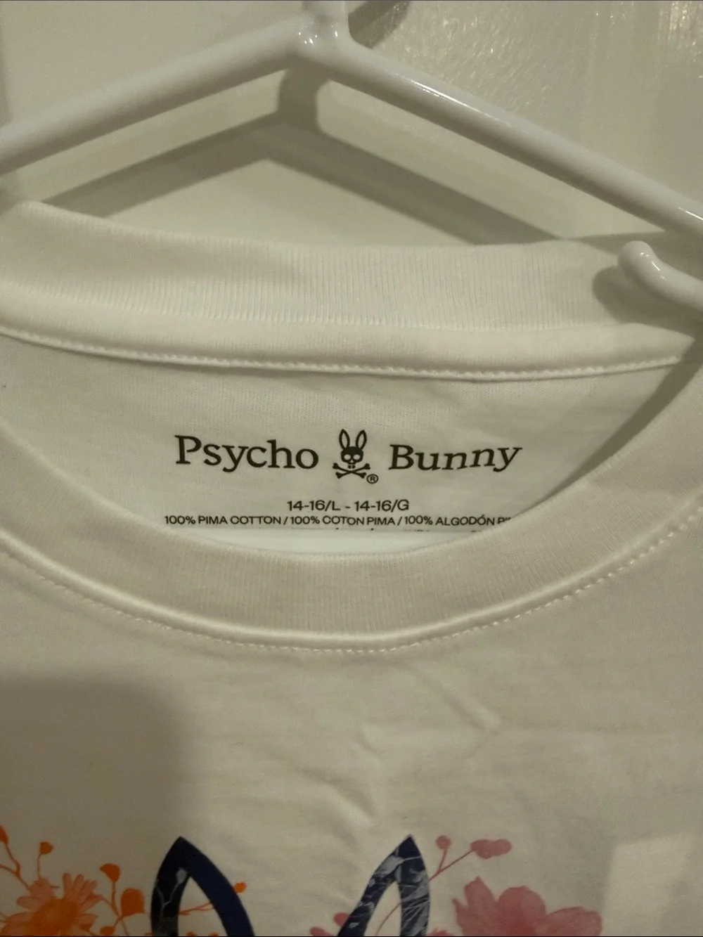 Psycho Bunny White Tee with Multicolor Bunny Skull Graphic